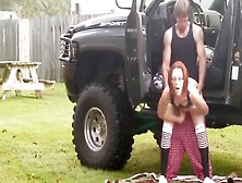 Amateur Redhead In 4X4 Gets Fuck In Public