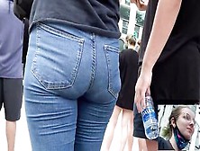 Candid 4K - Soaked Jean Butt With Overprotective Bf (Vpl)