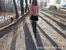 Sexy Teen Flashes Bare Booty Under Short Skirt Right Next To A Busy Road