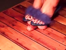 Chick In Purple Sandals Steps On His Prick To Give Him An O