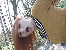 Smoking Hot Redhead Rides Big Fat Dong In The Woods