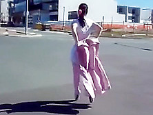 L. Ady In Pink Ballet Boots Walking Outdoors