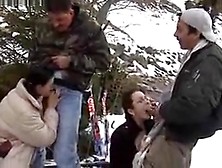 Two Crazy Girls Give Head Kneeling In The Snow On A Ski Desc