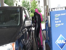 Short Petrol Stop With Our Zentai Dolls - Watch4Fetish