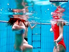 Three Hot Horny Girls Swim Together