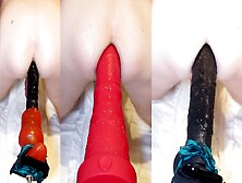 Your Pov - Dildos Driven Deep On The Fuck Machine.  Ass Training Session