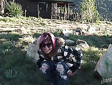 A Pink Haired Slut Squats And Takes A Piss In The Woods