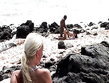 Sexy Brunette Rides A Big Black Cock On The Beach