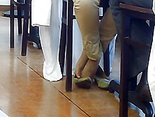 Candid Sexy Feet Shoeplay In Cafe