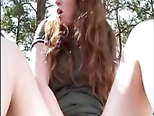 Crimson Haired Stunner Is Draining During A Hiking Excursion And Shrieking From Sensation During An Ejaculation