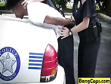 Two Slutty Cops Take Black Schlong Outdoors