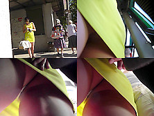 G-String Upskirt Footage Of A Gal Wearing Mini Skirt