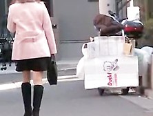 Cute Asian Babe In A Pink Jacket Gets A Street Sharking.