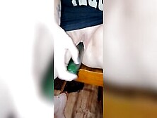 Piss Whore Wifey Fucking Herself With A Cucumber Filling A Glass With Her Squirt Then Drinking It