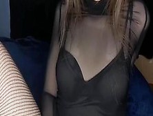 Sexy Nerd Trap In Dress Using Dildo