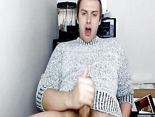 White Gay Man In A Sweater Jerks Off His Big Hairy Cock For The Webcam