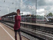 German Redhead Wife Fucks At Train Station