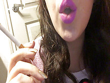 Brunette Teen Goddess Smoking Cork Peak 100 Ciggy Pinkish Lipstick Close Up
