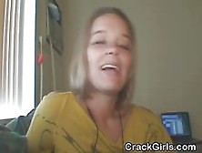 Blonde Crack Whore Sucking Pole On Sofa For Pay