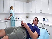 Two Lovely Nurses Are Checking The Functionality Of Their Patient's Cock By Blowing Him