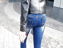 Sexy Girl With Round Ass In Leather Jacket