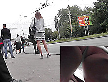 Lonely Brunette Caught On Voyeur Upskirt Camera