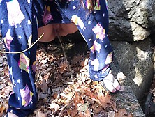 Wife Pissing Outside In The Leaves