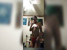 Gets Naked Out Of Goddess Red Underwear And Fucks Self With Vibrator On Top Of Desk