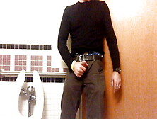 Jack-Off In A Hospital Public Toilet.  Almost Caught,  I Forgot To Lock The Door.  I Still Finished Jerking