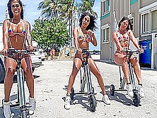 Big Ass Latinas Ride Electric Trikes At Public Beach Big Booty 5 Min