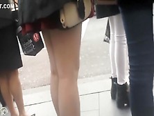 Lovely Legs On A Coed In A Red Skirt