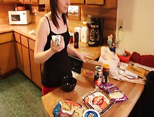 Fellow Fuck His Girlfriend In The Kitchen And Cum Discharged