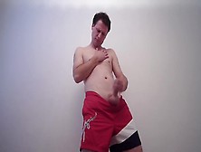 Kudoslong In Red Shorts Playing With His Uncut Cock And Wanking For The Camera