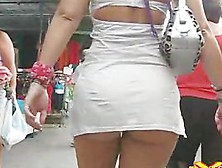 Girl's Skirt Is Too Short To Hide Her Chubby Ass