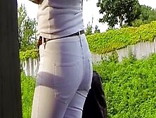 Candid - Sexy Girl In Tight White Jeans With Great Ass