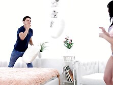 Pillow Fight Between Lovers Leads To Passionate Lovemaking