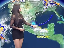 Raven-Haired Cutie Wears A Short Dress On Tv