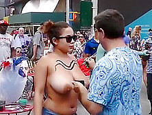 Big Tits Girl Public Body Painting