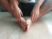 Hot White Massaging His Feet.  Foot Fetish