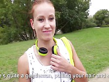 Pulled Redhead Euro Babe Spoils Guys In Park