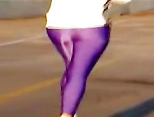 Bright Lilac Pants On The Long Legs Of Candid Running Babe 03Zh