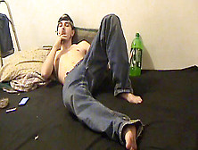 Evil College Man Red Returns To Use Gay Faggot Mouth For Feet And Cum I Let The Homo Suck On Them.  I Watch Some Straight Porn On