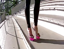Slipping Into Magenta See Through Platforms And Climbing Stairs