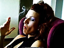 Pretty Milf In Sheer Nylons Inhales Deeply While Smoking Her Cigarette Indoors.