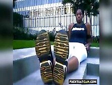 West Indies Negress Shows Her Big Black Feet And Soles