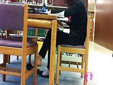 Candid Asian Library Shoeplay Feet Dangling Flats