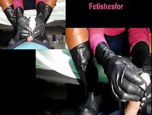 Mistress Milking With Leather Gloves & Riding Boots