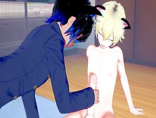 3D Yaoi Anime Porn - Two Catboys Give A Handjob To A Submissive Sissy Boy