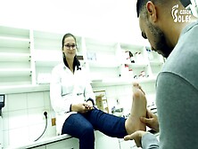 Nerdy Pharmacist Gets Her Hot Feet Massaged By A Cute Guy