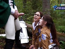 Attack On Titan: Sloppy Threesome Bj For Сommander In The Forest